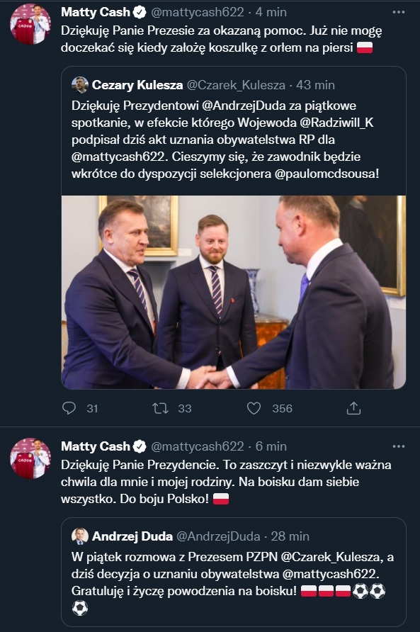 Matty Cash po otrzymaniu polskiego obywatelstwa!